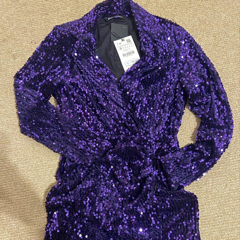 Zara Shimmering Violet Sequin Jacket